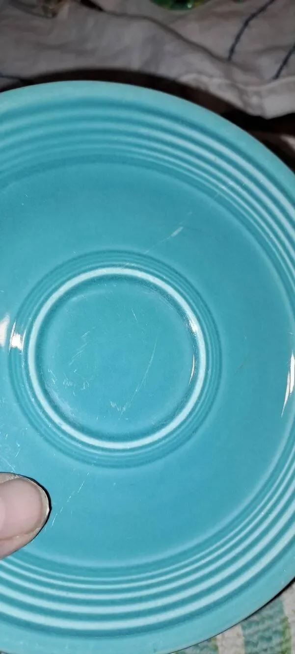 Vintage Genuine Fiesta Turquoise Dinnerware 7 Piece Lot HLC USA Plates Saucers S
